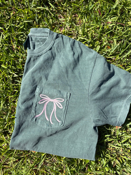 Bow Embroidered Pocket Tee