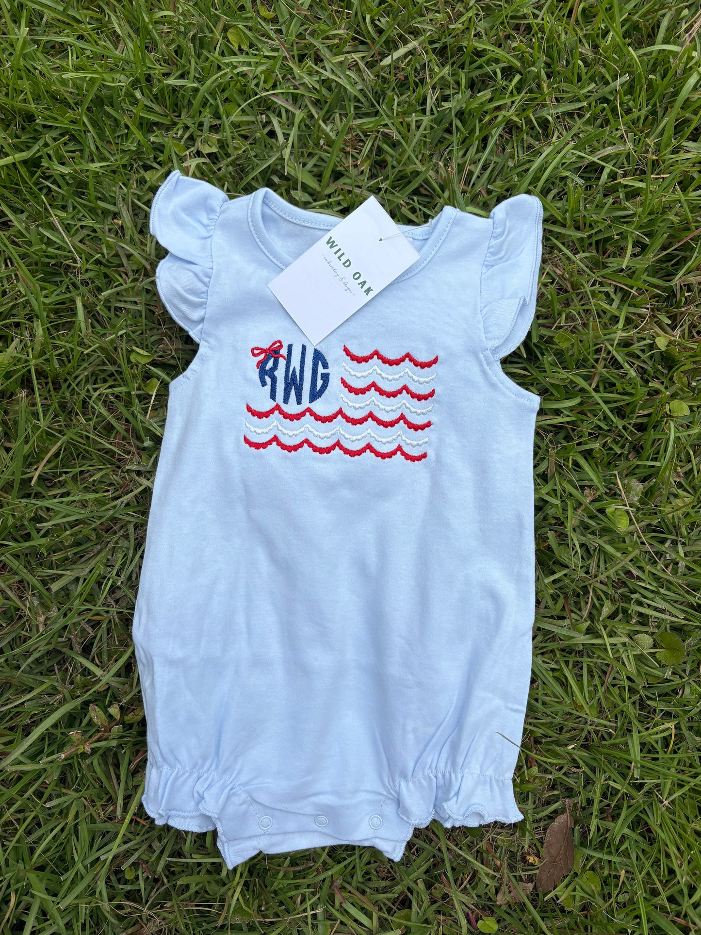 Girls Flutter Sleeve Monogram Scallop Flag
